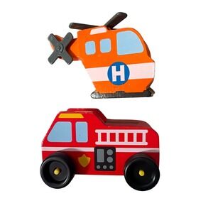 Melissa & Doug Wooden Emergency Vehicle Set Fire Truck & Helicopter 9285 Kids